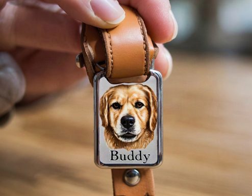 Personalised Rectangular Keyring with leather attachment